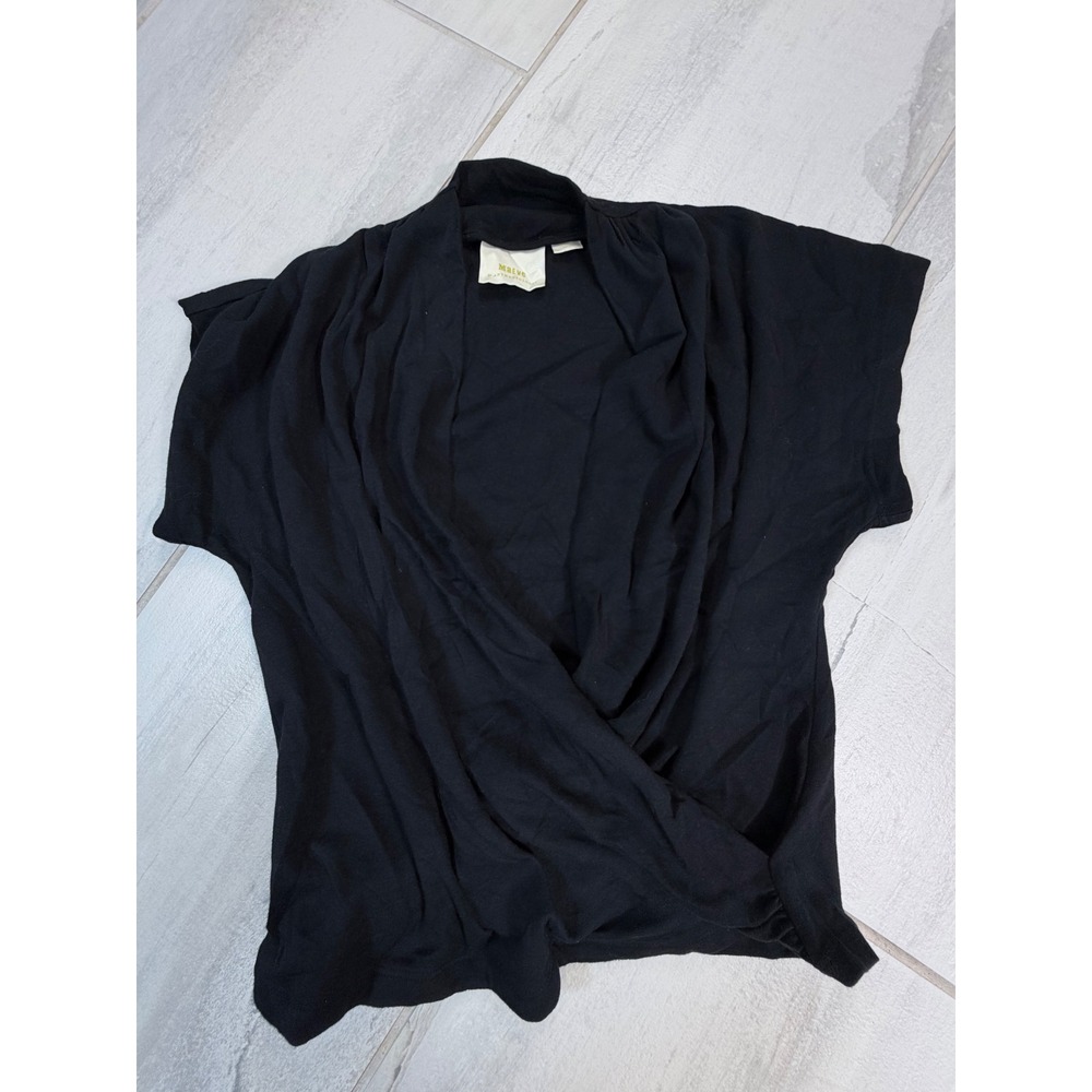 Maeve Anthropologie Black Surplice Wrap Draped Short Sleeve Knit Top Small